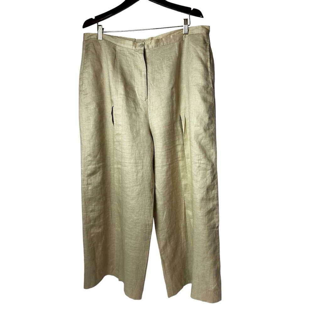 JSONG women’s 100 % Linen fully lined pleated front wide leg Pants size 18.